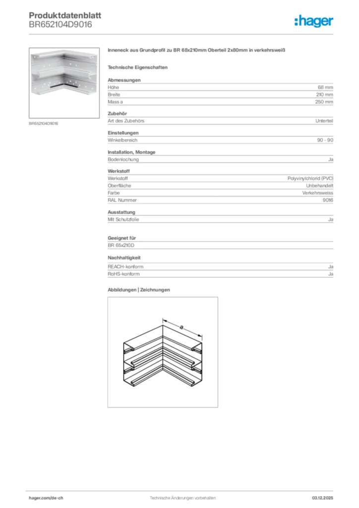 Bild Hager Produktdatenblatt BR652104D9016 | Hager Schweiz