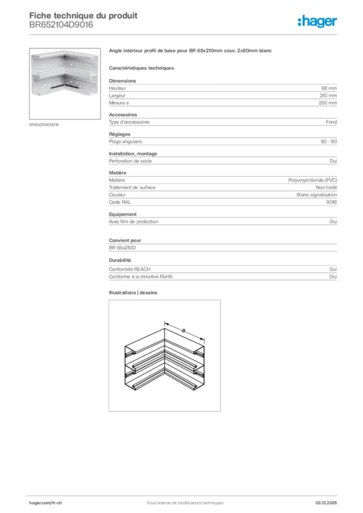 Image Hager Fiche technique du produit BR652104D9016 | Hager Suisse