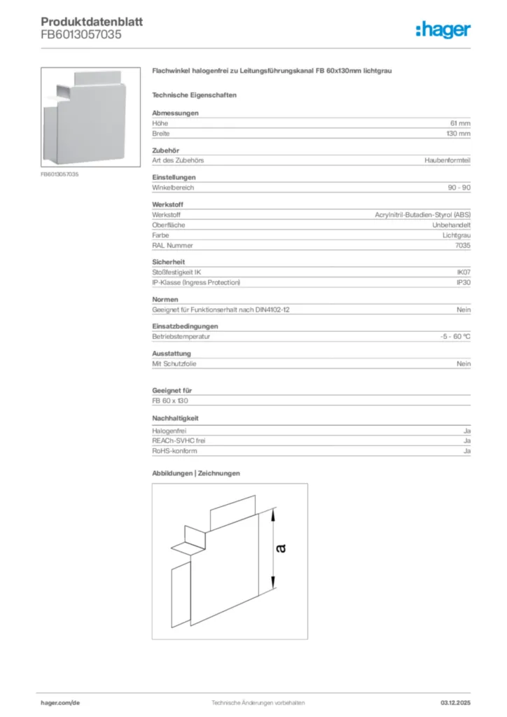 Bild Hager Produktdatenblatt FB6013057035 | Hager Deutschland