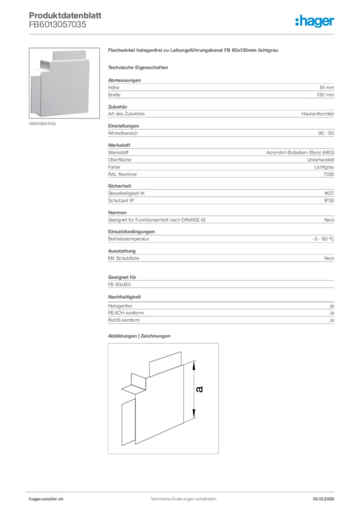 Bild Hager Produktdatenblatt FB6013057035 | Hager Schweiz