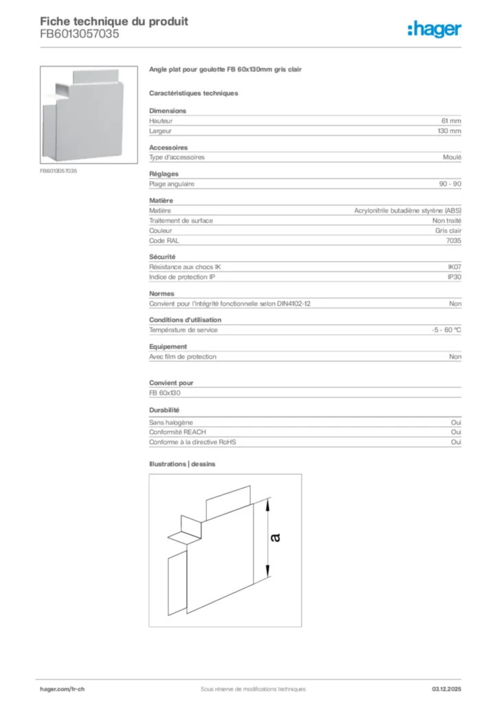 Image Hager Fiche technique du produit FB6013057035 | Hager Suisse