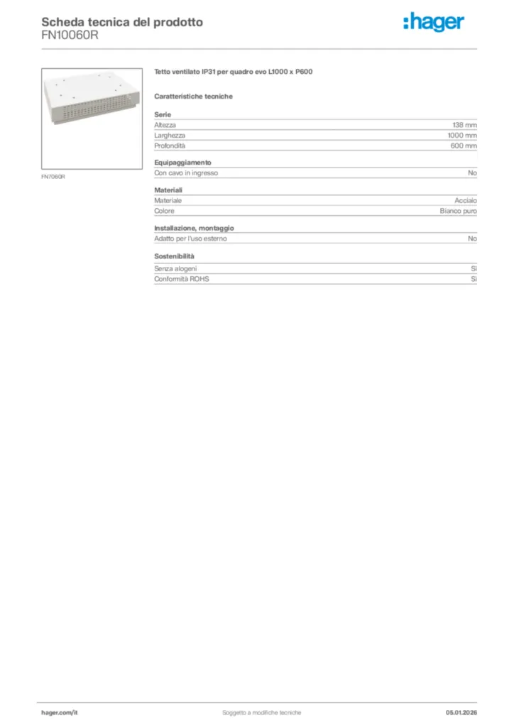 Immagine Hager Scheda tecnica del prodotto FN10060R | Hager Italia