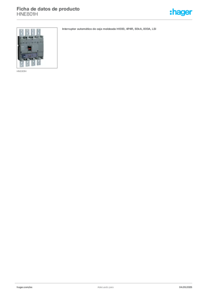 Imagen Hager Ficha de datos de producto HNE801H | Hager España