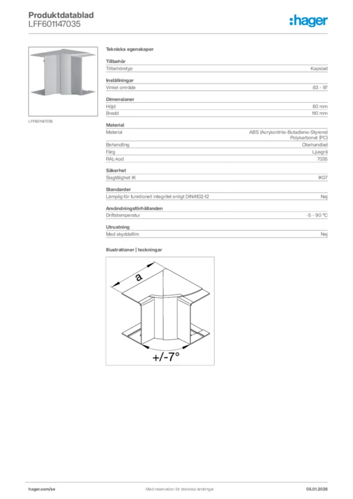 Bild Hager Produktdatablad LFF601147035 | Hager Sverige
