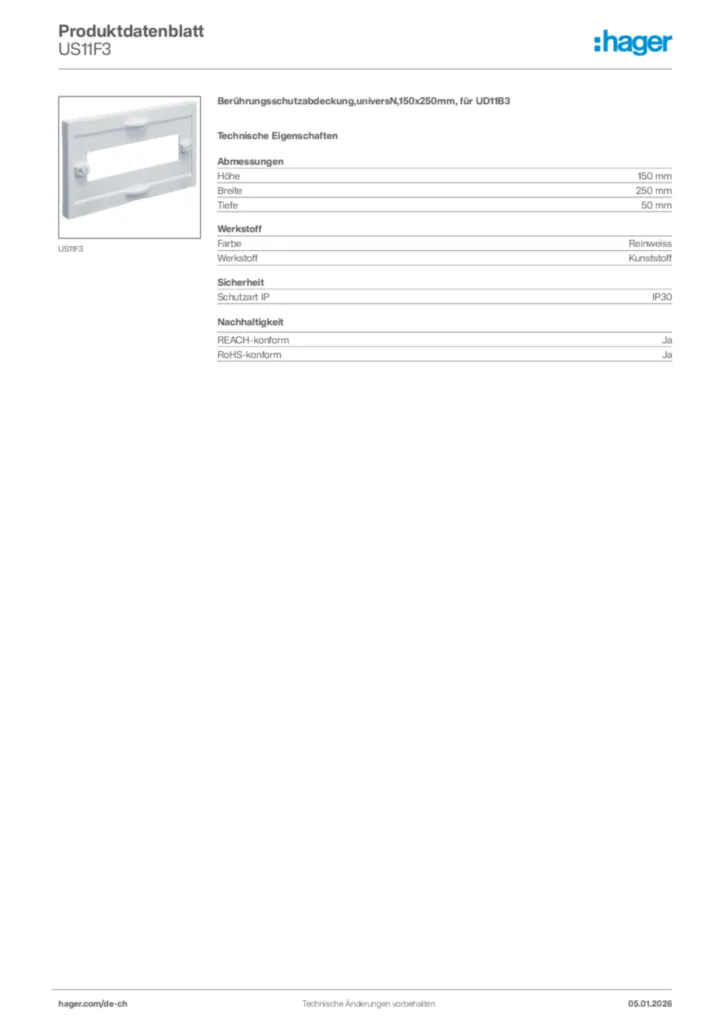 Bild Hager Produktdatenblatt US11F3 | Hager Schweiz