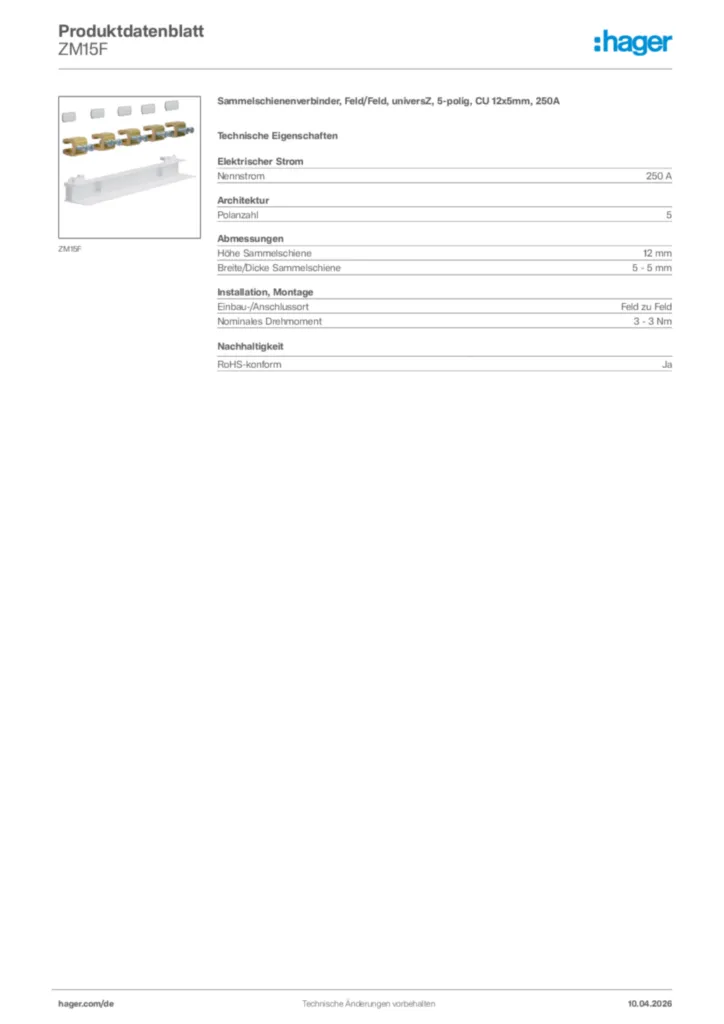 Bild Hager Produktdatenblatt ZM15F | Hager Deutschland