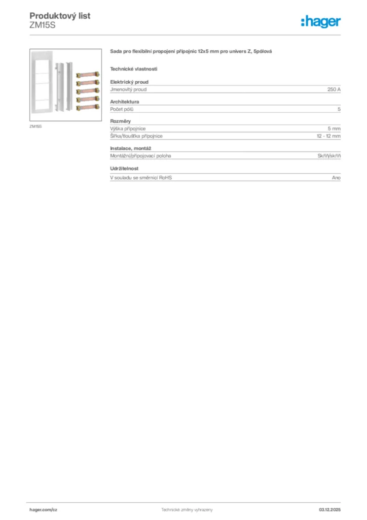 Obrázek Hager Product data sheet ZM15S | Hager