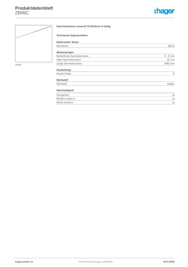 Bild Hager Produktdatenblatt ZM16C | Hager Schweiz