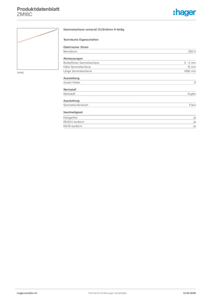 Bild Hager Produktdatenblatt ZM16C | Hager Schweiz