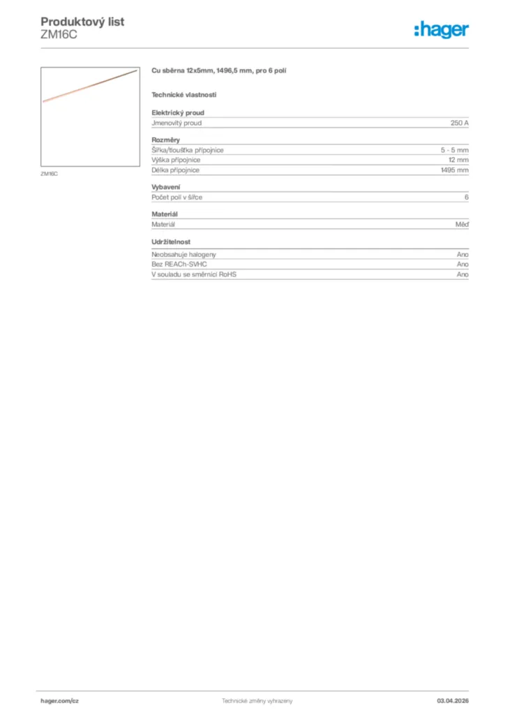 Obrázek Hager Product data sheet ZM16C | Hager