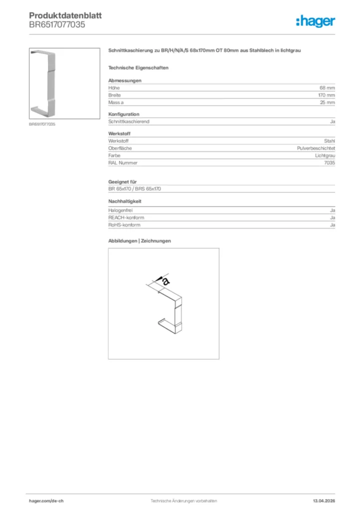 Bild Hager Produktdatenblatt BR6517077035 | Hager Schweiz