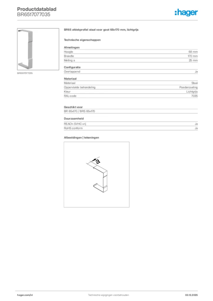 Afbeelding Hager Productdatablad BR6517077035 | Hager Nederland