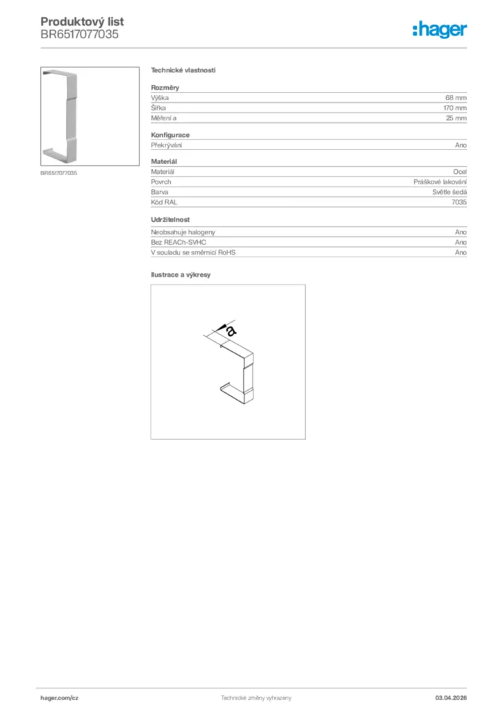 Obrázek Hager Product data sheet BR6517077035 | Hager