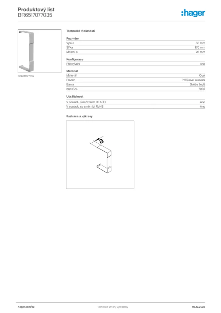 Obrázek Hager Product data sheet BR6517077035 | Hager