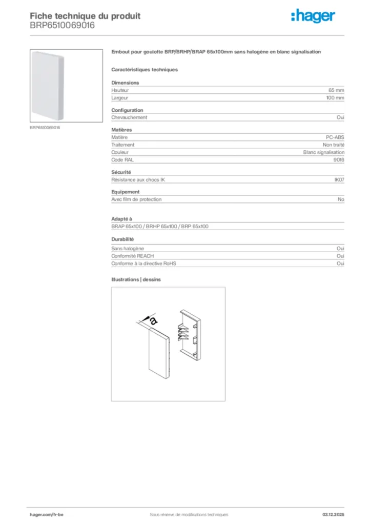 Image Hager Fiche technique du produit BRP6510069016 | Hager Belgique