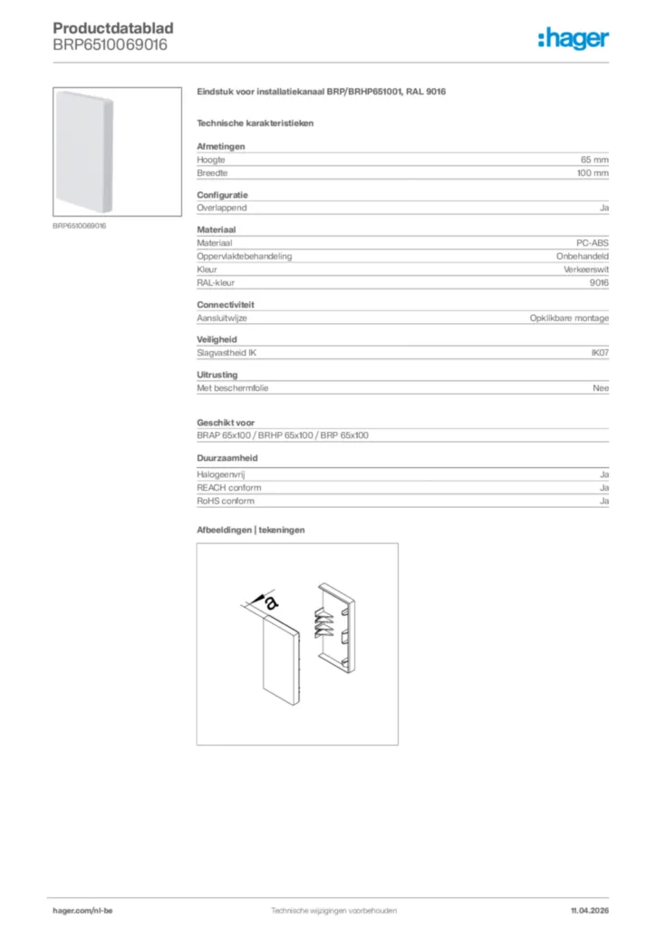 Afbeelding Hager Productdatablad BRP6510069016 | Hager Belgium