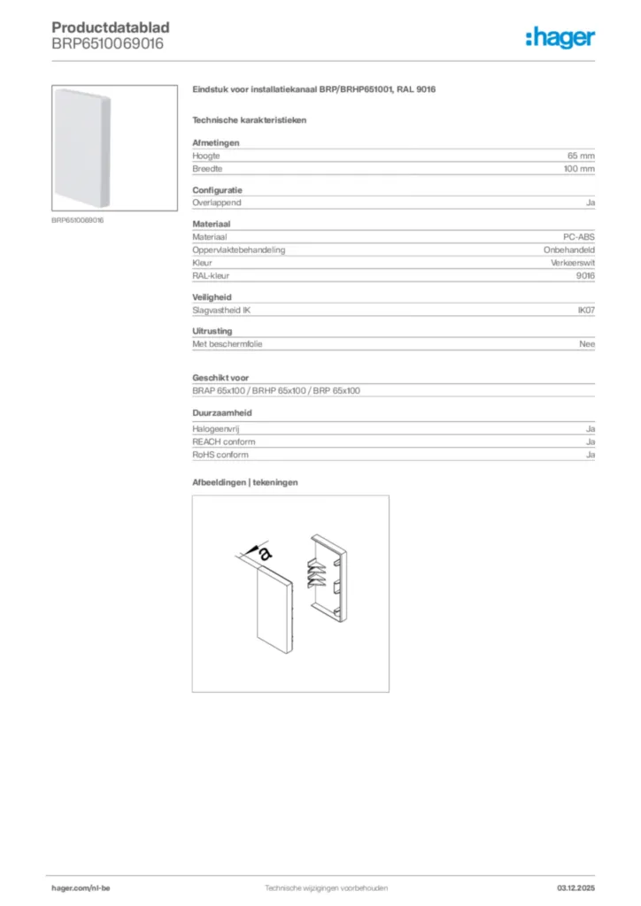 Afbeelding Hager Productdatablad BRP6510069016 | Hager Belgium