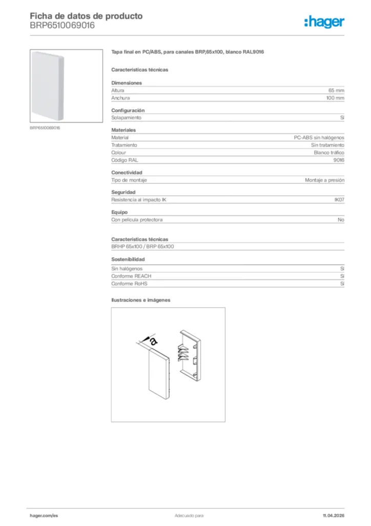 Imagen Hager Ficha de datos de producto BRP6510069016 | Hager España