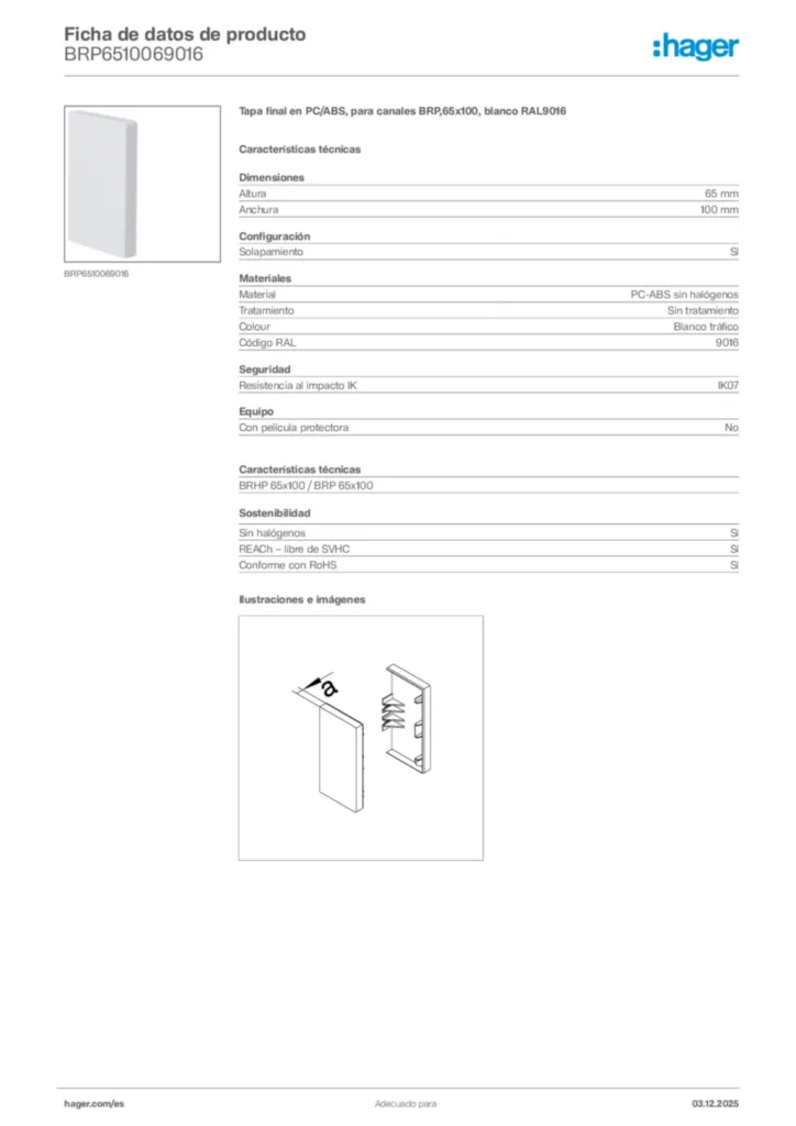 Imagen Hager Ficha de datos de producto BRP6510069016 | Hager España