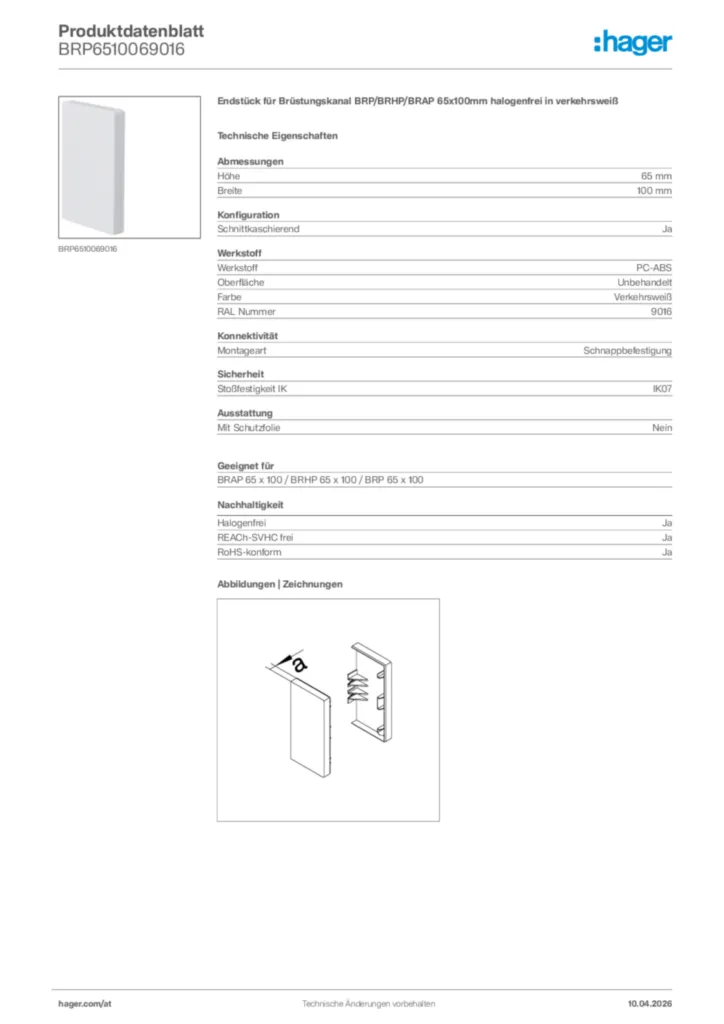 Bild Hager Produktdatenblatt BRP6510069016 | Hager Deutschland