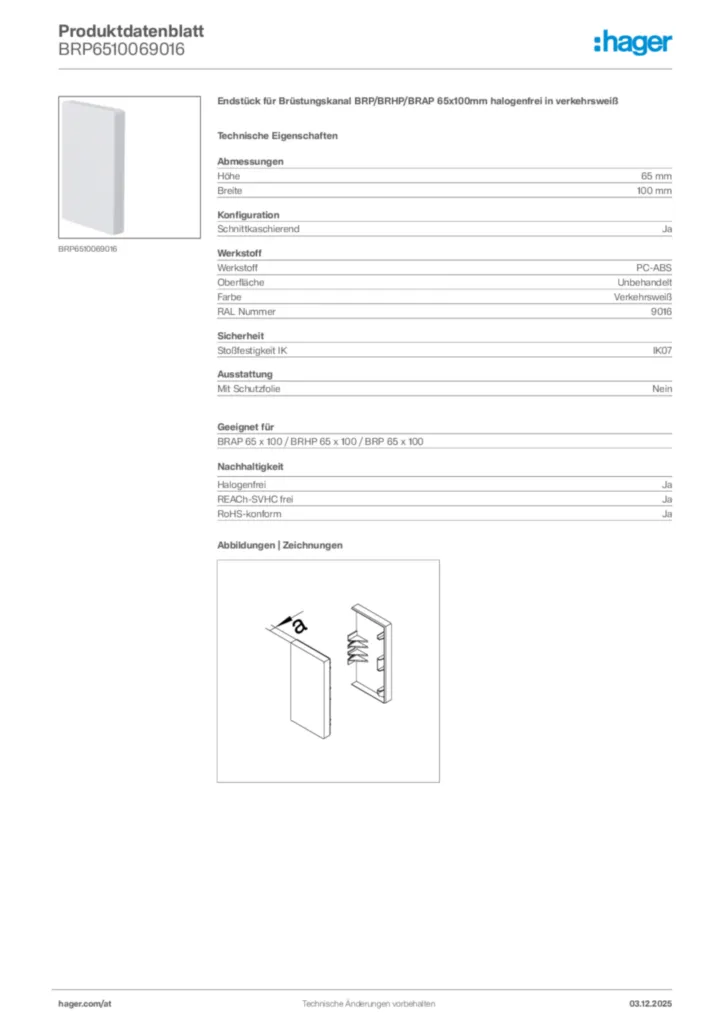 Bild Hager Produktdatenblatt BRP6510069016 | Hager Deutschland