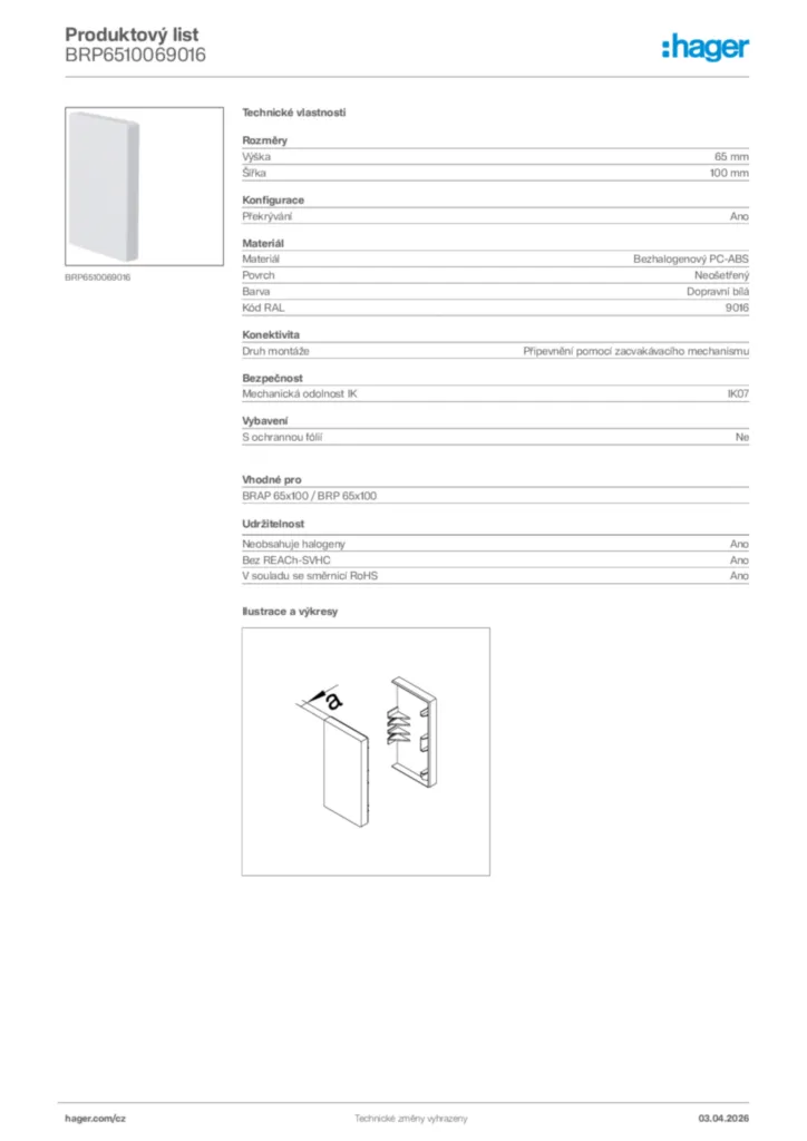 Obrázek Hager Product data sheet BRP6510069016 | Hager