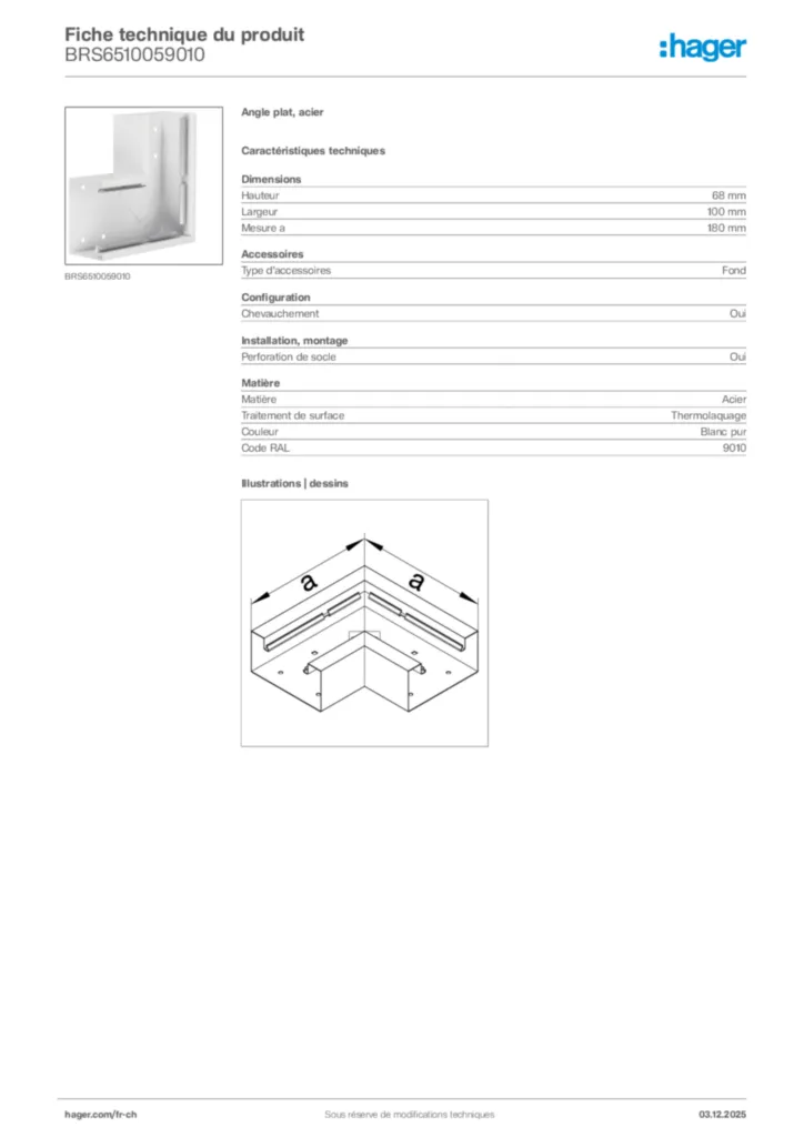 Image Hager Fiche technique du produit BRS6510059010 | Hager Suisse
