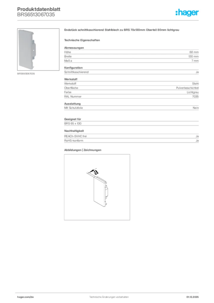Bild Hager Produktdatenblatt BRS6513067035 | Hager Deutschland