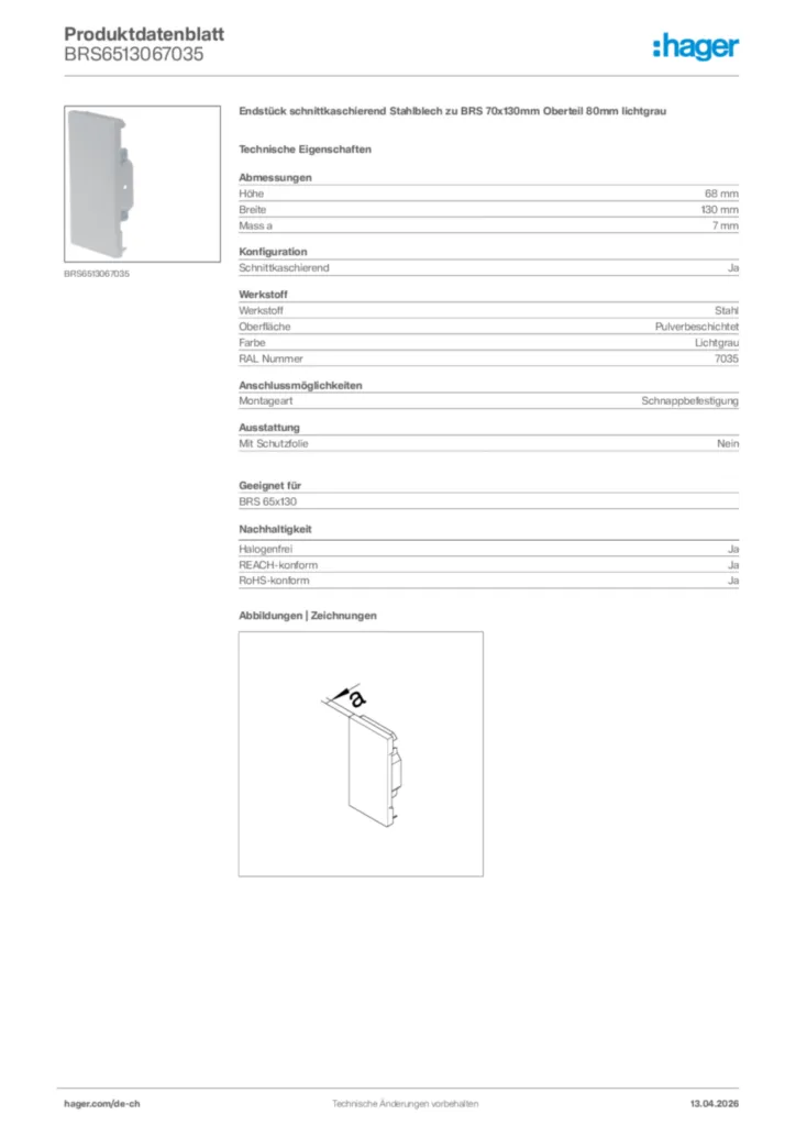 Bild Hager Produktdatenblatt BRS6513067035 | Hager Schweiz