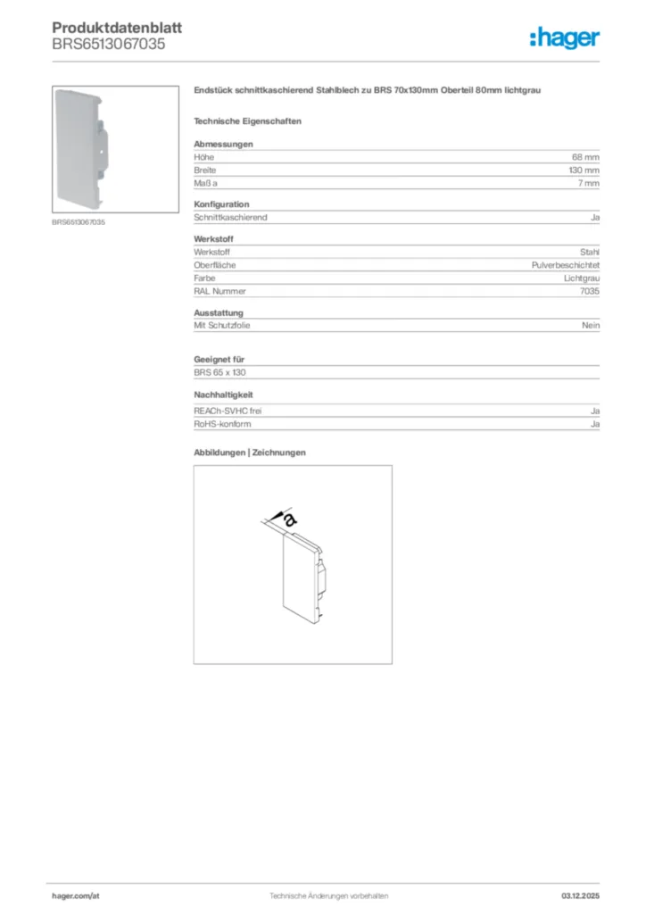 Bild Hager Produktdatenblatt BRS6513067035 | Hager Deutschland