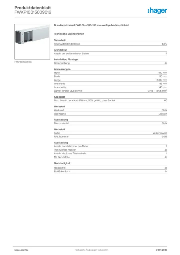 Hager Produktdatenblatt FWKP10015009016