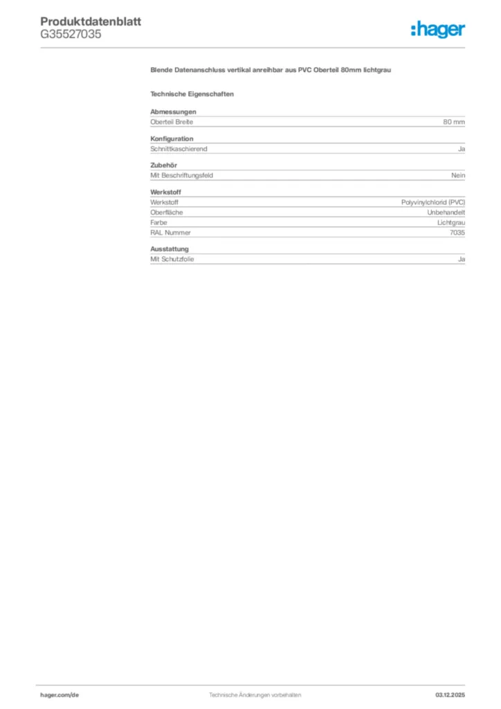 Bild Hager Produktdatenblatt G35527035 | Hager Deutschland