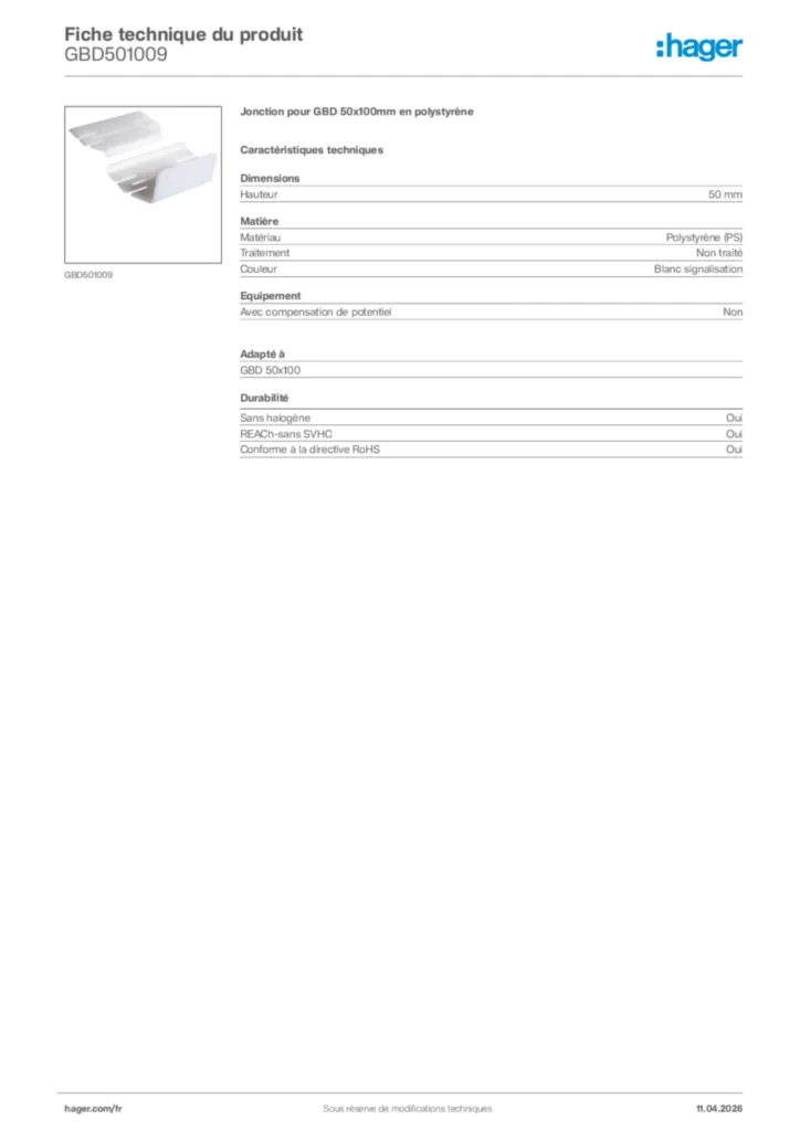 Image Hager Fiche technique du produit GBD501009 | Hager France