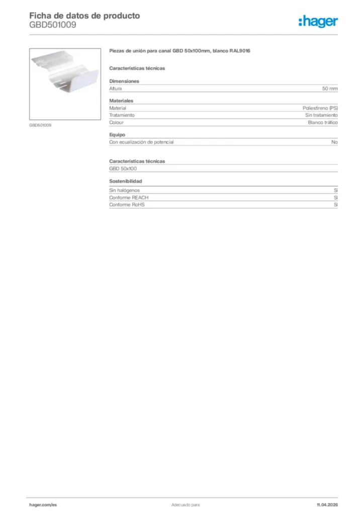 Imagen Hager Ficha de datos de producto GBD501009 | Hager España