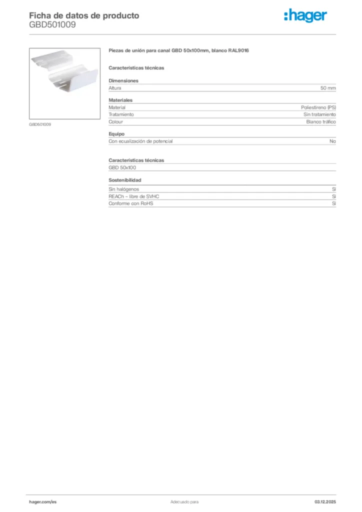 Imagen Hager Ficha de datos de producto GBD501009 | Hager España