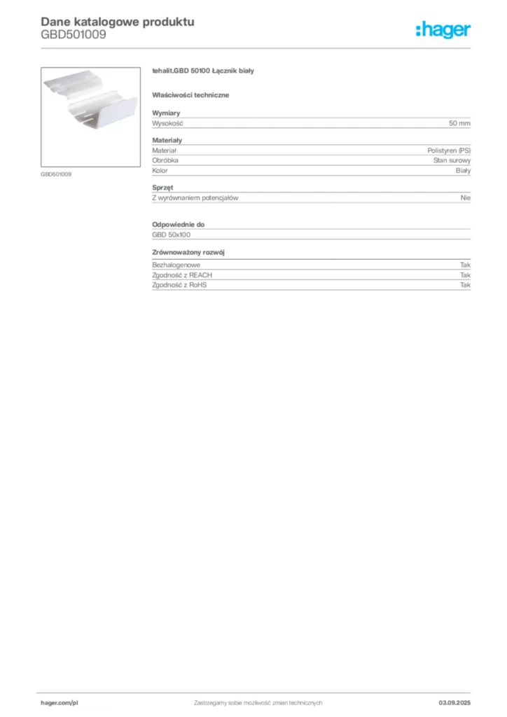 Zdjęcie Hager Dane katalogowe produktu GBD501009 | Hager Polska
