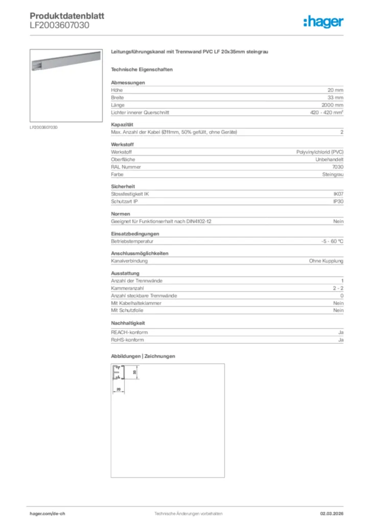Bild Hager Produktdatenblatt LF2003607030 | Hager Schweiz