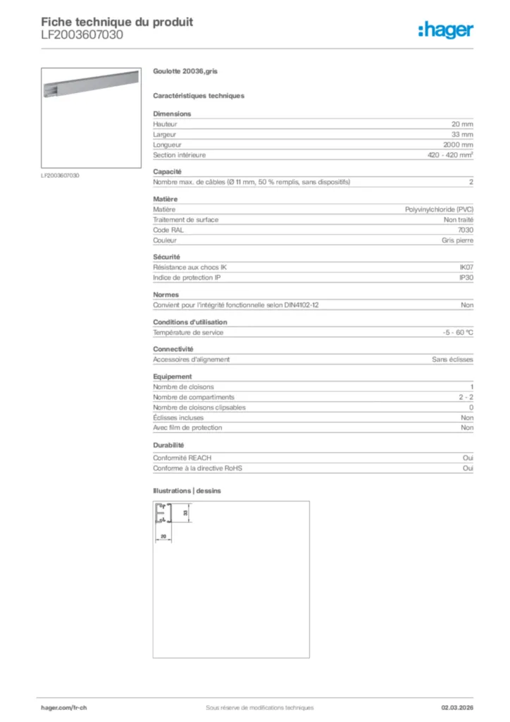 Image Hager Fiche technique du produit LF2003607030 | Hager Suisse