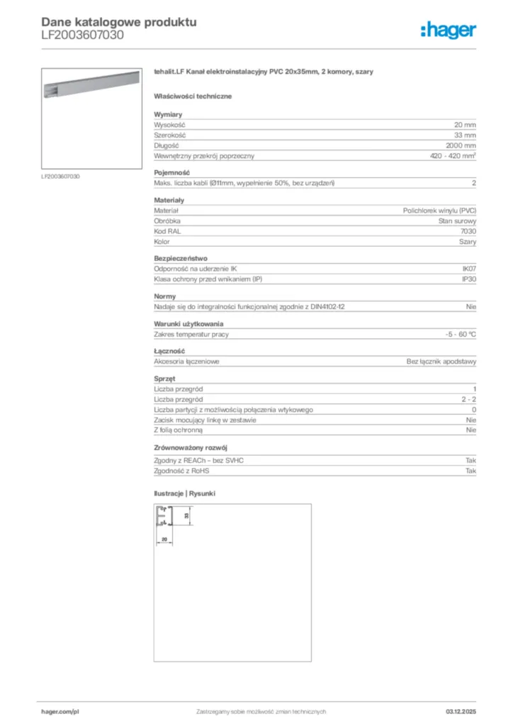 Zdjęcie Hager Dane katalogowe produktu LF2003607030 | Hager Polska
