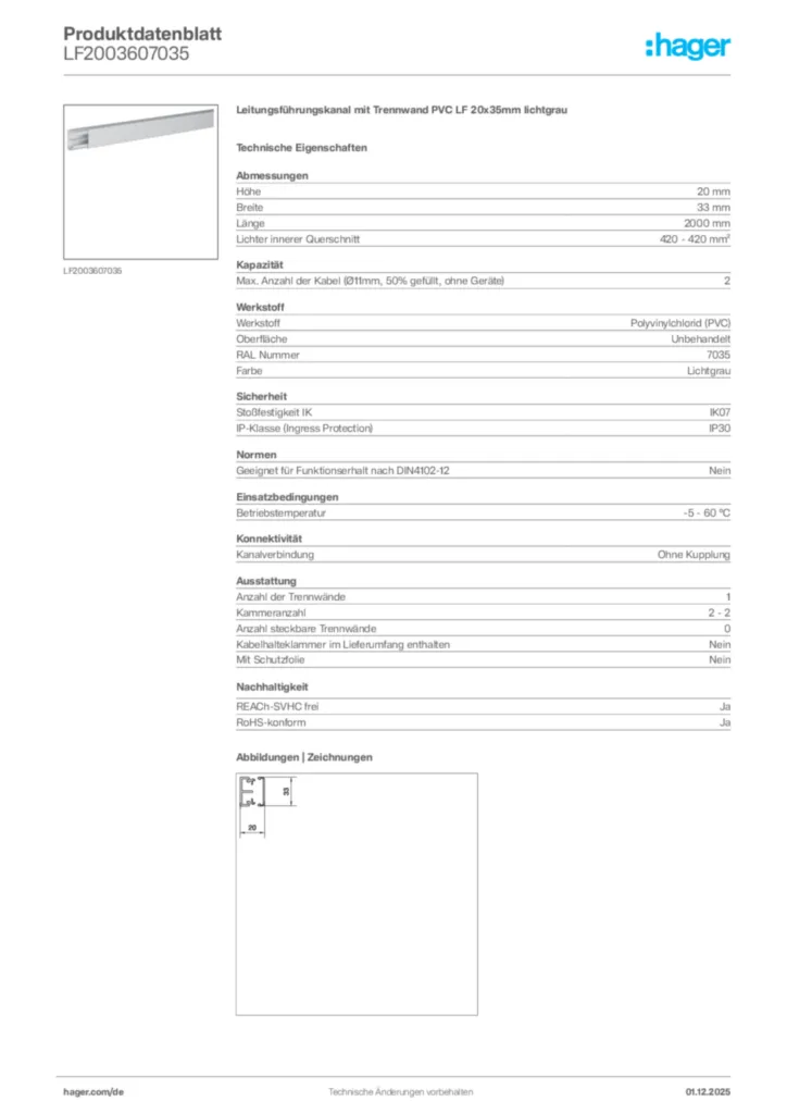 Bild Hager Produktdatenblatt LF2003607035 | Hager Deutschland
