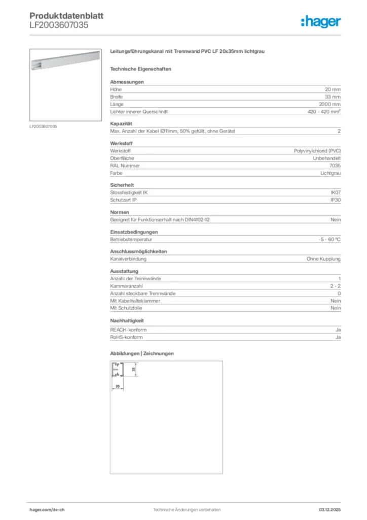 Bild Hager Produktdatenblatt LF2003607035 | Hager Schweiz