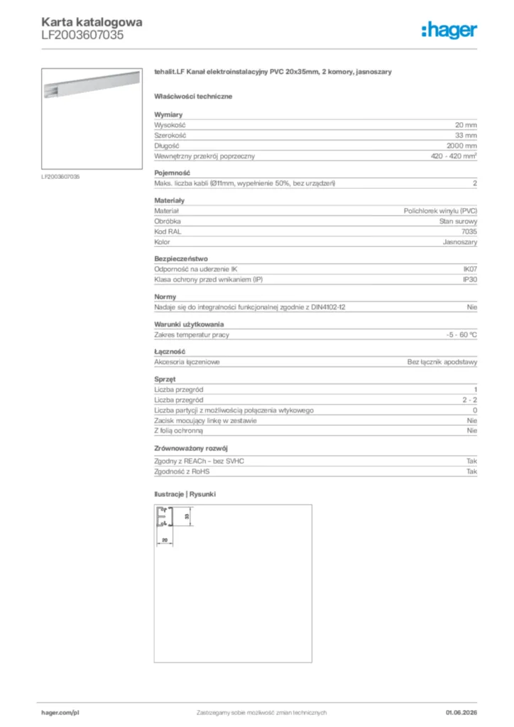 Zdjęcie Hager Karta katalogowa LF2003607035 | Hager Polska