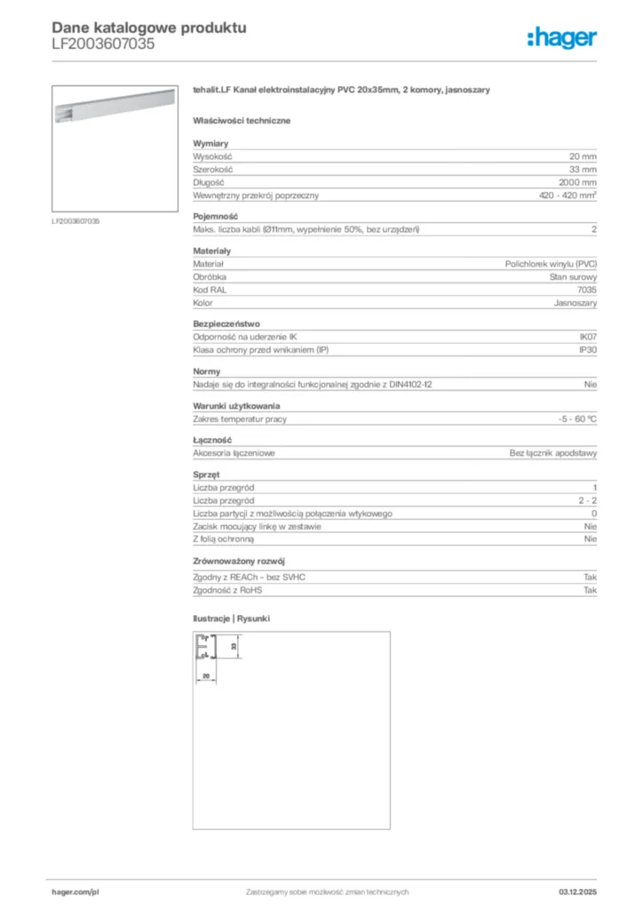 Zdjęcie Hager Dane katalogowe produktu LF2003607035 | Hager Polska