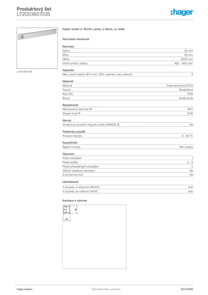Obrázek Hager Product data sheet LF2003607035 | Hager