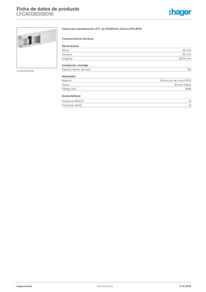 Imagen Hager Ficha de datos de producto LFC4006009016 | Hager España