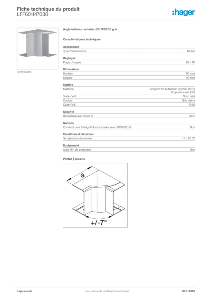 Image Hager Fiche technique du produit LFF601147030 | Hager France