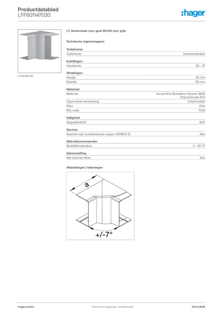 Afbeelding Hager Productdatablad LFF601147030 | Hager Nederland