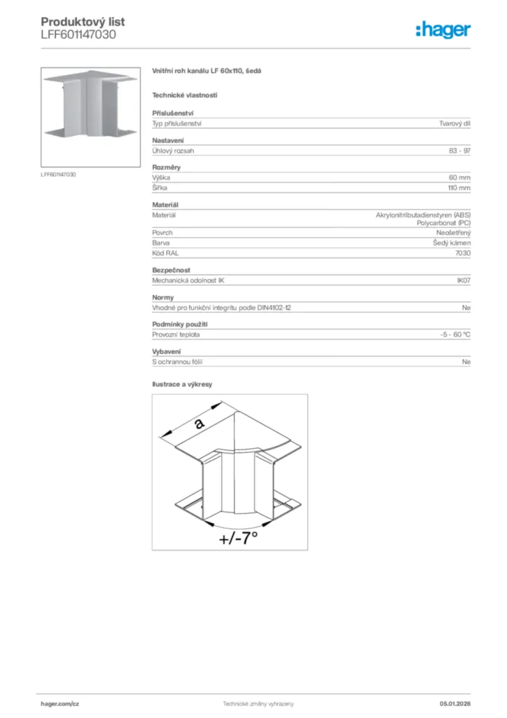 Obrázek Hager Product data sheet LFF601147030 | Hager
