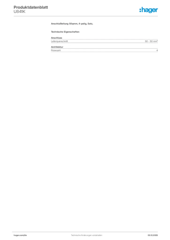 Bild Hager Produktdatenblatt U841K | Hager Deutschland