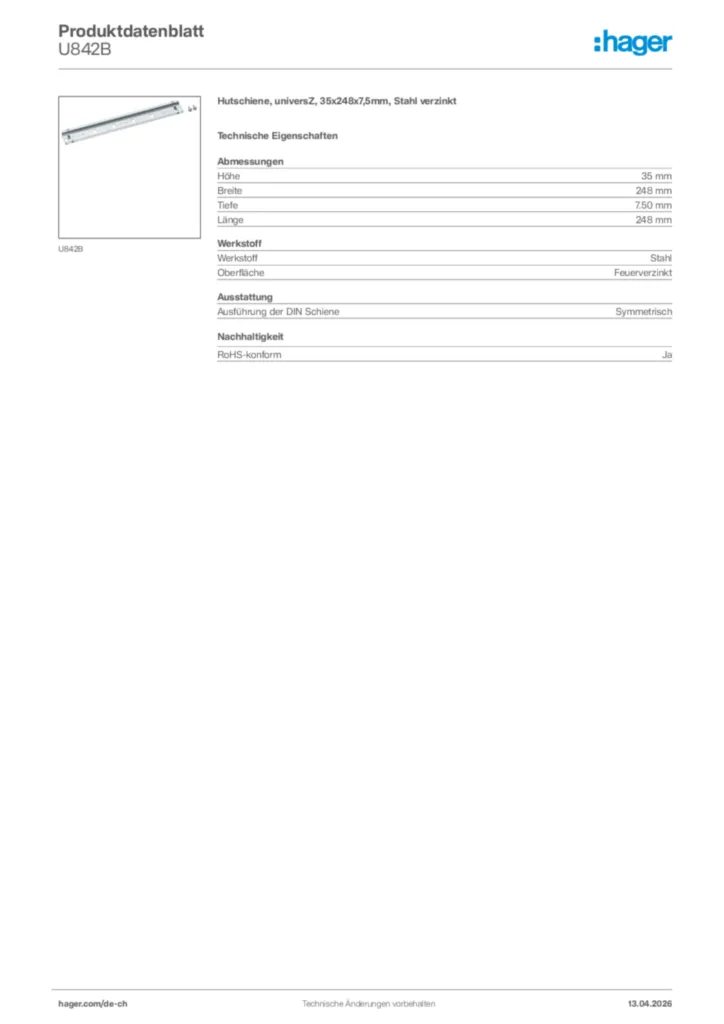 Bild Hager Produktdatenblatt U842B | Hager Schweiz